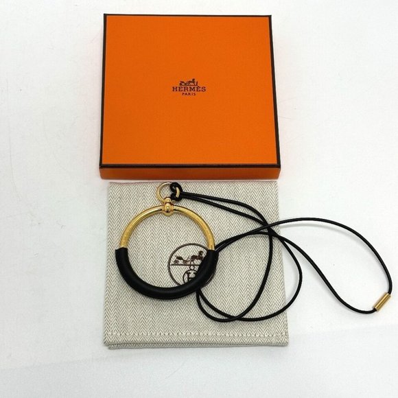 HERMES Loop Gran Accessories Necklace Metal Gold/Black Unused - Picture 1 of 12